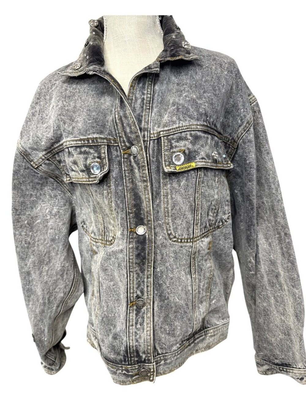 Vintage Retro Jordache Denim Jacket Embellished W/Rhinestones & Button Accents M